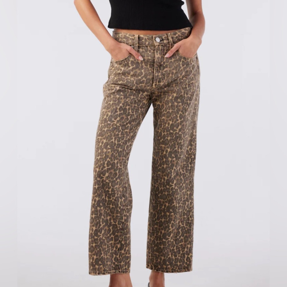 AMO BILLIE LEOPARD WIDE LEG DENIM PANTS JEANS SZ 29